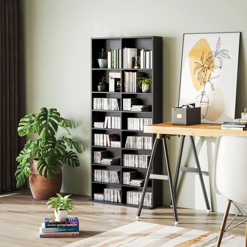 HOMCOM Rangements pour CD et DVD 18 compartiments capacité max. 640 CD/360 DVD 430 Blu-ray 78,5 x 24 x 175 cm noir