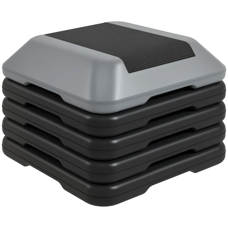 SPORTNOW Step para Fitness Stepper Antiderrapante com Altura Ajustável de 10/15/20/25/30 cm Suporta até 150 kg Cinzento