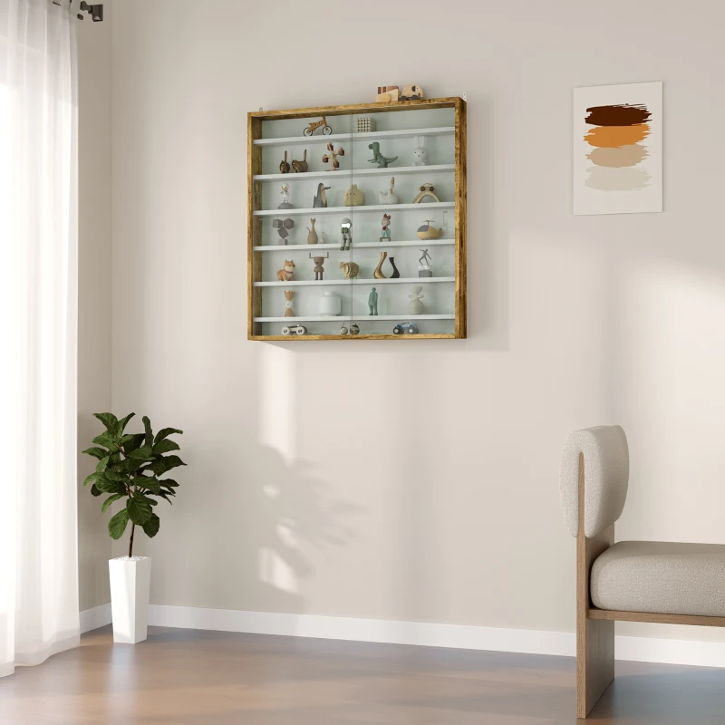 HOMCOM Vitrine pour collection vitrine murale 80 x 9,5 x 83 cm 6 étagères réglables en hauteur 2 portes coulissantes en verre