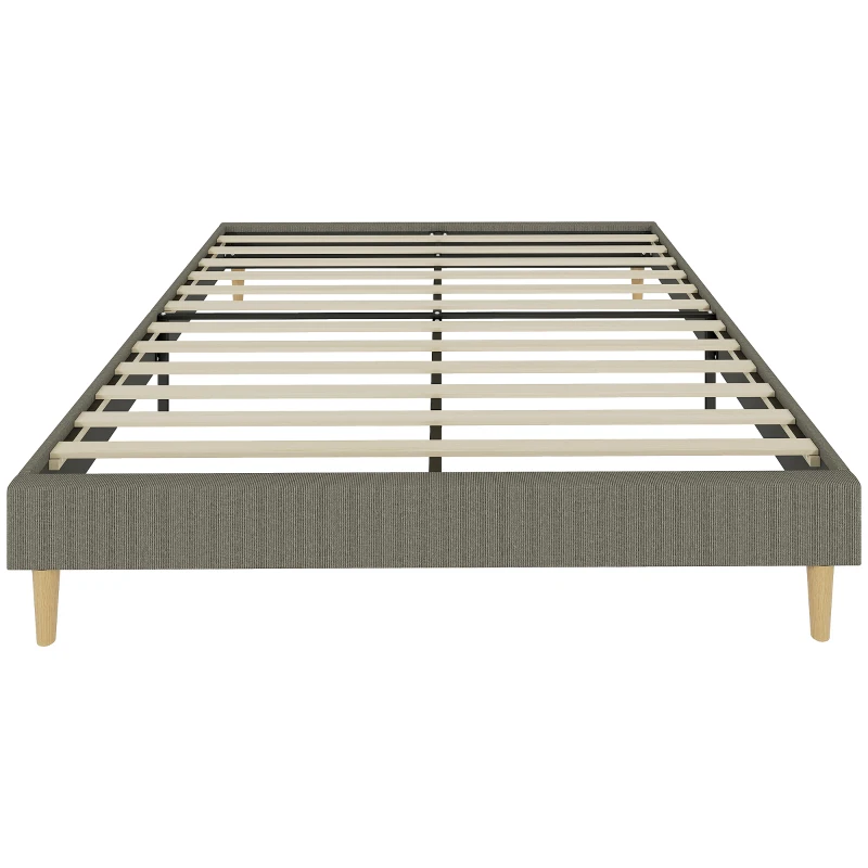 HOMCOM Cadre de lit 160 x 200 cm avec sommier à lattes en bois, lit double rembourré en velours côtelé, gris