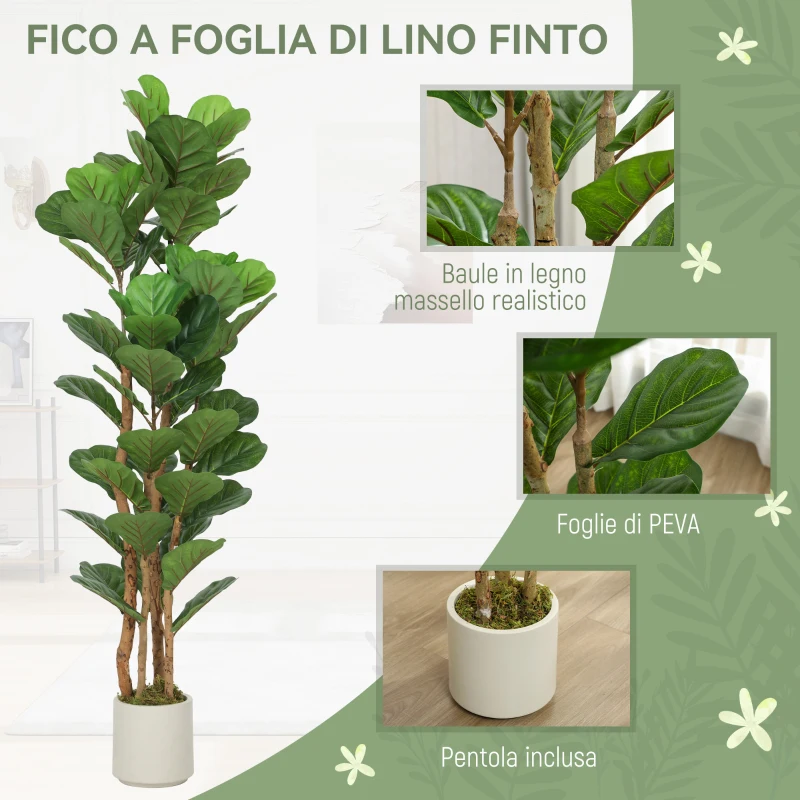 HOMCOM Pianta di Fico Artificiale Verde in PEVA e Legno con Vaso Contenitore in PP e Cemento, 50x50x150 cm