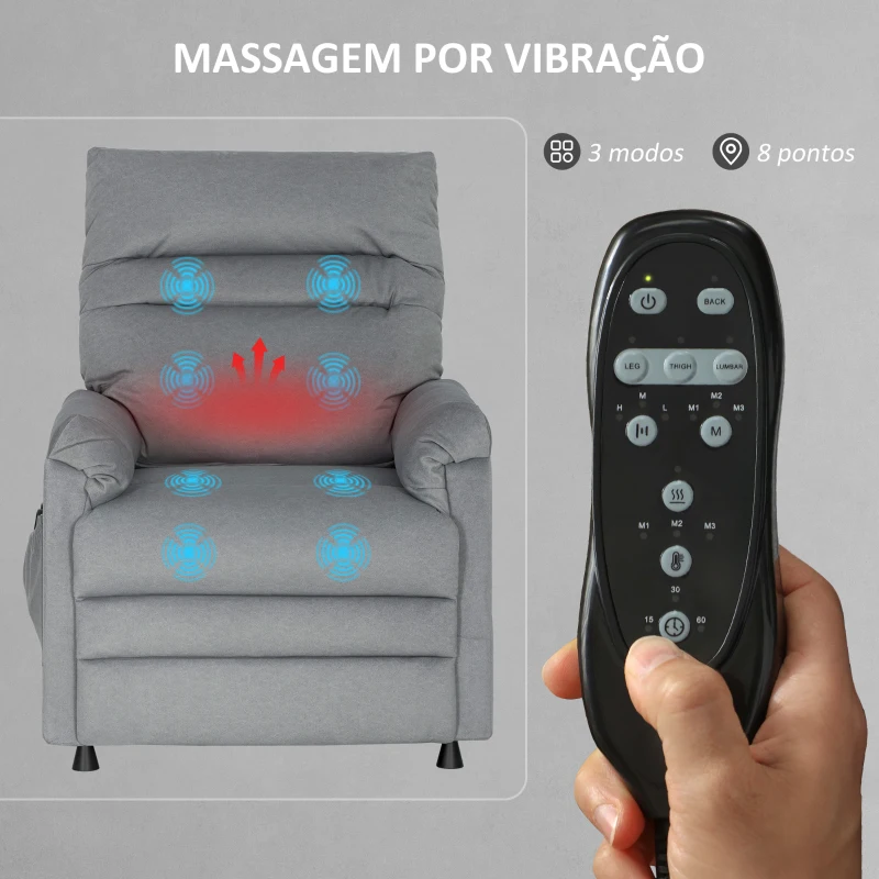 HOMCOM Poltrona Relax com Aquecimento Lombar e Massagem por Vibração Reclinável Função de Memória  82x99x106 cm Cinzento
