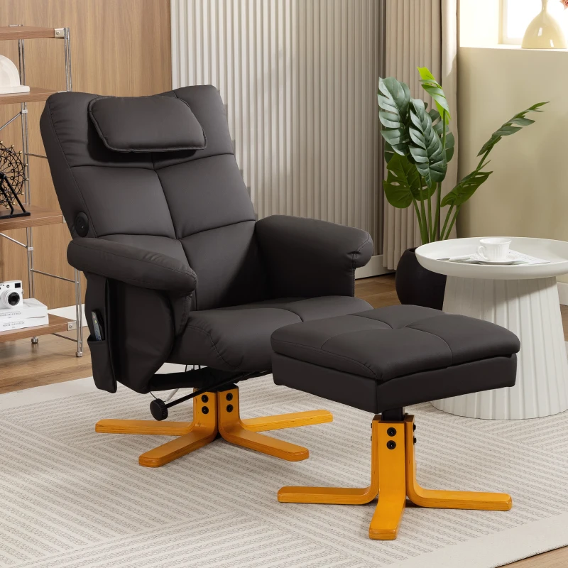 HOMCOM Fauteuil massant avec repose-pied, dossier inclinable jusqu'à 135°, coffre de rangement, télécommande