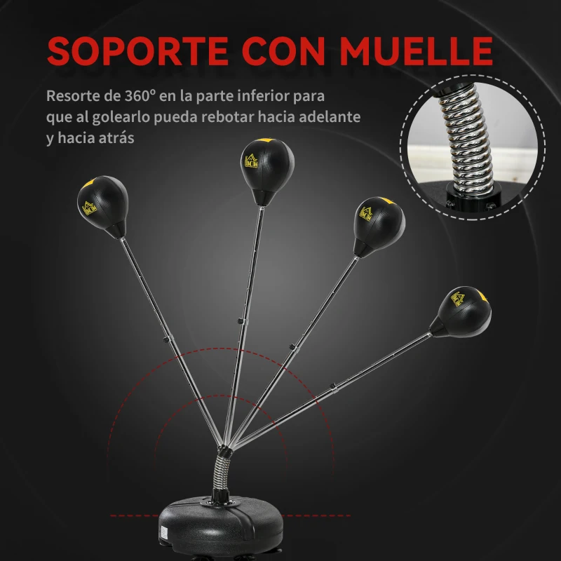 HOMCOM Saco de Boxeo de Pie con Altura Ajustable en 4 Niveles Base Rellenable Guantes e Inflador Ø45x133-151 cm Negro