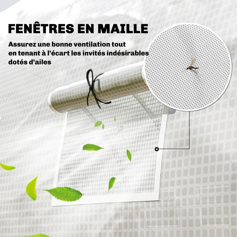 Outsunny Serre de jardin tunnel 24m² 8L x 3l x 2H m - 16 fenêtres, Porte zippée enroulable acier galvanisé, bâche PE, Blanc