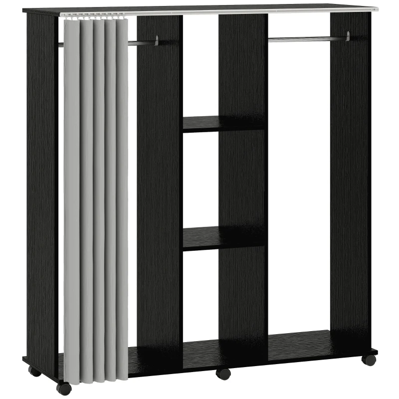 HOMCOM Armoire penderie Meuble de Rangement Mobile 6 roulettes 120L x 40l x 128H cm en bois Noir