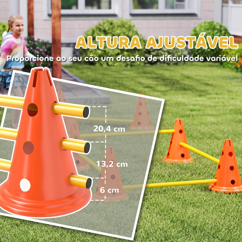 PawHut Conjunto de Agilidade para Cães Barreiras de Obstáculos para Treino de Coordenação 8 Cones 8 Barras Bolsa de Transporte Laranja