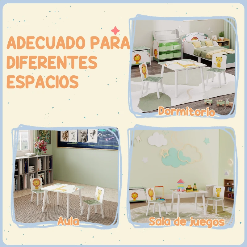 AIYAPLAY Mesa y Sillas Infantiles de 3 Piezas Mesa Infantil con 2 Sillas de Madera de Pino para niños de +3 Años 60x60x44 cm Verde