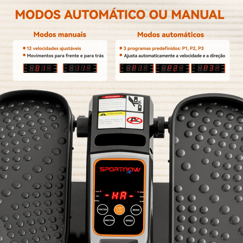 SPORTNOW Mini Elíptica Elétrica com 12 Velocidades Modo Manual e Automático Ecrã LED e Pedais Antiderrapantes 40,7x36x21,5 cm Preto