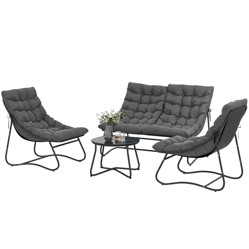 Outsunny Four-Piece Curved Seat Garden Sofa Set - Grey/Black