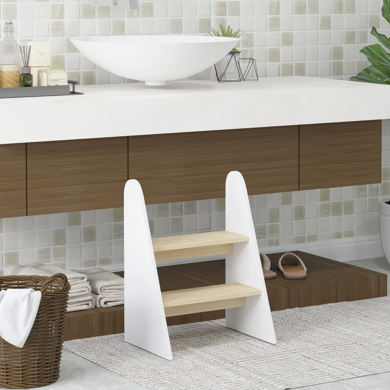 AIYAPLAY Marche pied enfant marchepied enfants 2 marches pour enfants 3 à 8 ans en bois charge max. 20 kg blanc
