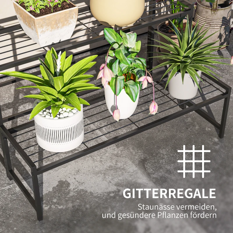 Outsunny Blumentopfständer, 3-stufiger Pflanzenständer in Treppenform, Blumentopfgestell für drinnen und draußen, Metall, Schwarz