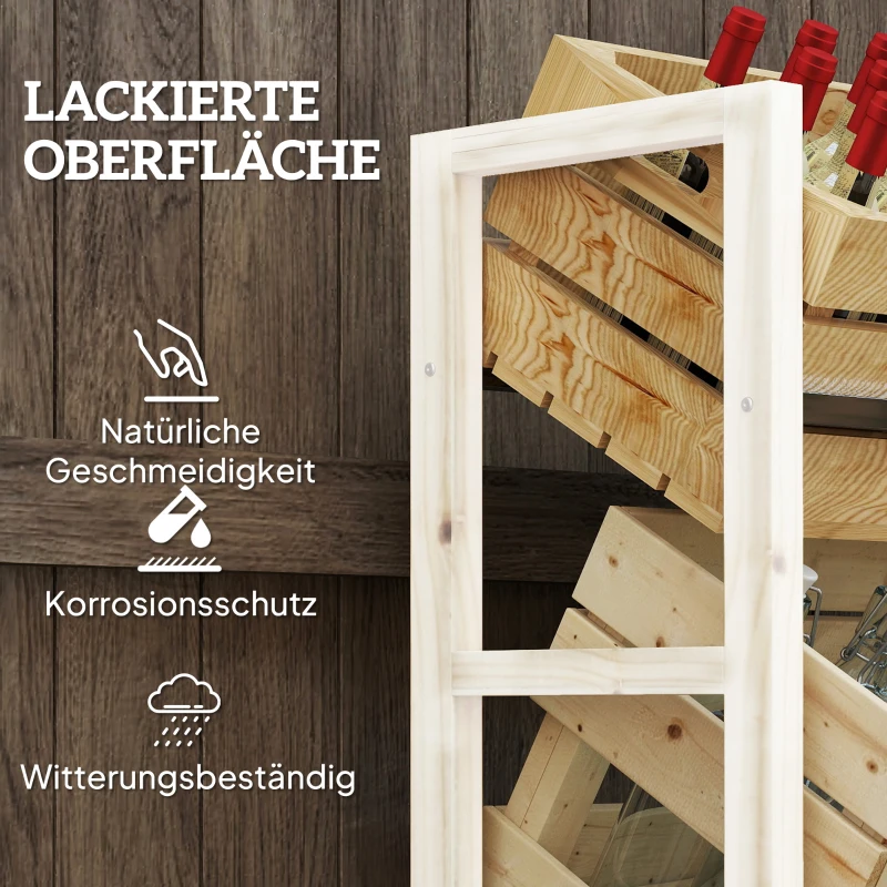 Outsunny Getränkekistenregal für 3 Getränkekisten Getränkeregal Holz Kistenregal mit 3 Ebenen 56 x 32 x 112 cm Naturholz
