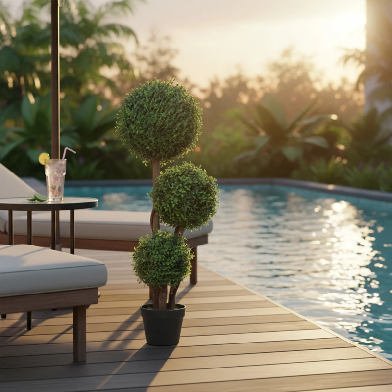 HOMCOM Kunstplant Buxusbol drievoudig, kunstplant met houten stam in pot, 30 x 30 x 100 cm, Groen