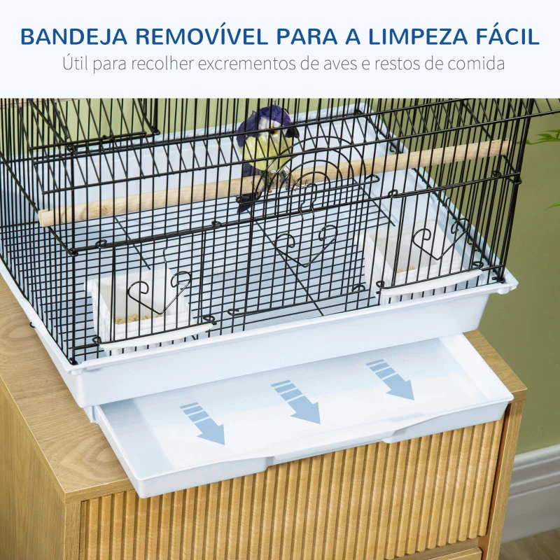 PawHut Gaiola para Pássaros de Aço com Bandeja Removível e 2 Comedouros, Periquitos e Pintassilgos 50,5x41x63 cm Branco