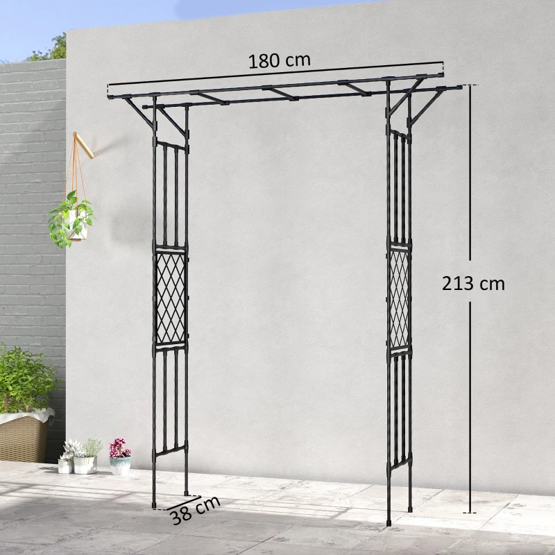 Outsunny Garden Arch, PE-Coated Steel Arbour Trellis for Climbing Plants, Rose Arch, 180 x 40 x 215 cm, Black