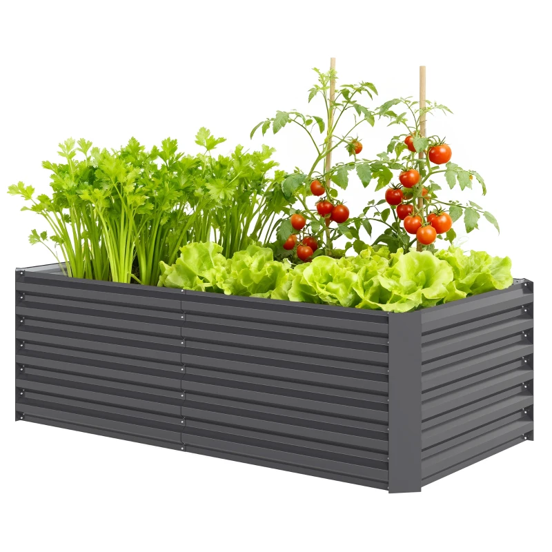 Outsunny Raised Garden Bed with Open Bottom and Rounded Edges, 180x90x57.5 cm, Dark Gray
