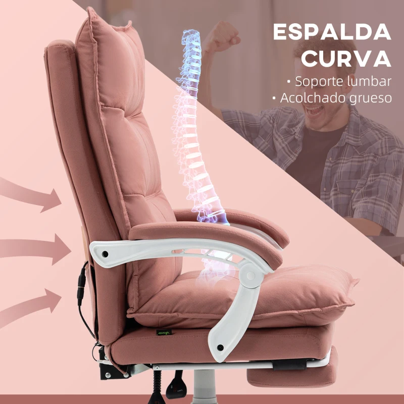 Vinsetto Silla de Masaje Reclinable con 6 Puntos de Masaje y 5 Modos con Función de Calefacción Ajustable 66x74x114-121,5 cm Rosa