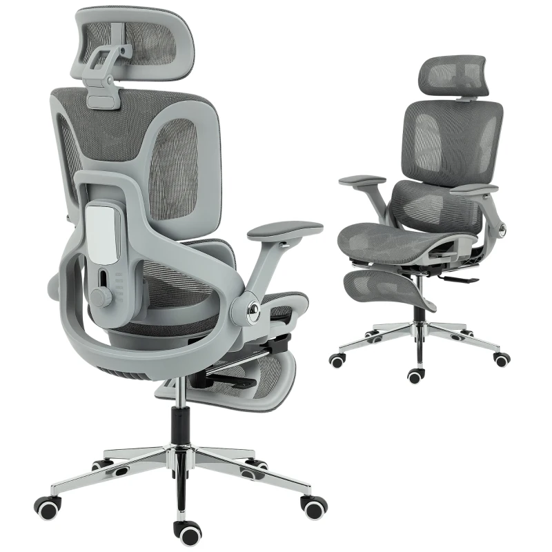 HOMCOM Ergonomic Office Chair, High Back Mesh Desk Chair, Grey