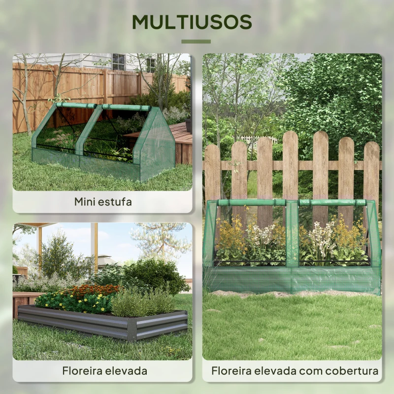 Outsunny Floreira Exterior Grande com Mini Estufa com Base Aberta para Jardim Terraço Varanda 185x95x92 cm Cinzento e Verde