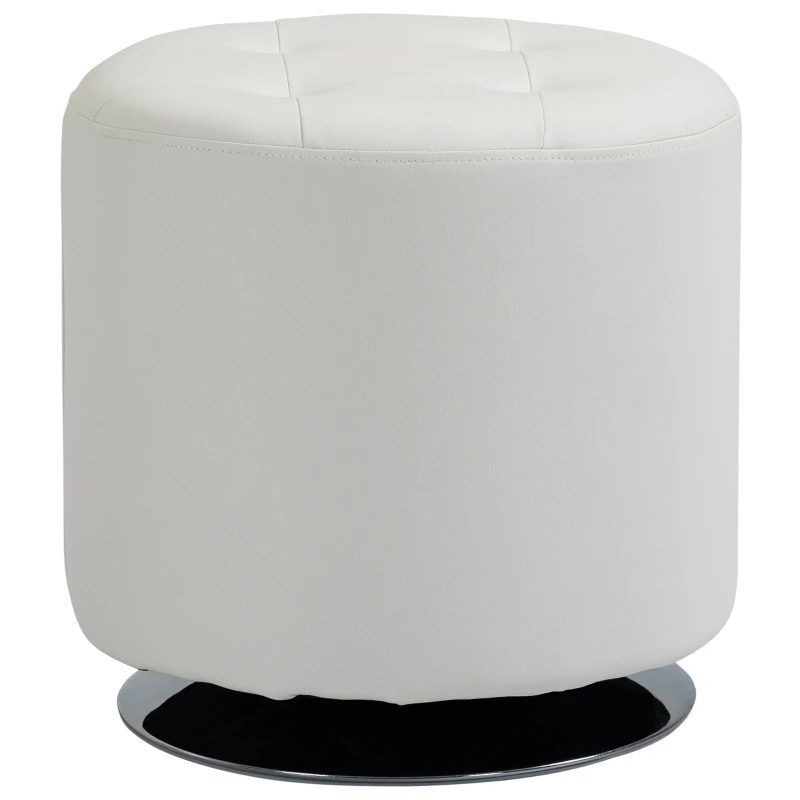 HOMCOM 360° Swivel Living Room Footrest, Round PU Padded Ottoman with Steel Base, Ø 45.5 x 44.5 cm, White