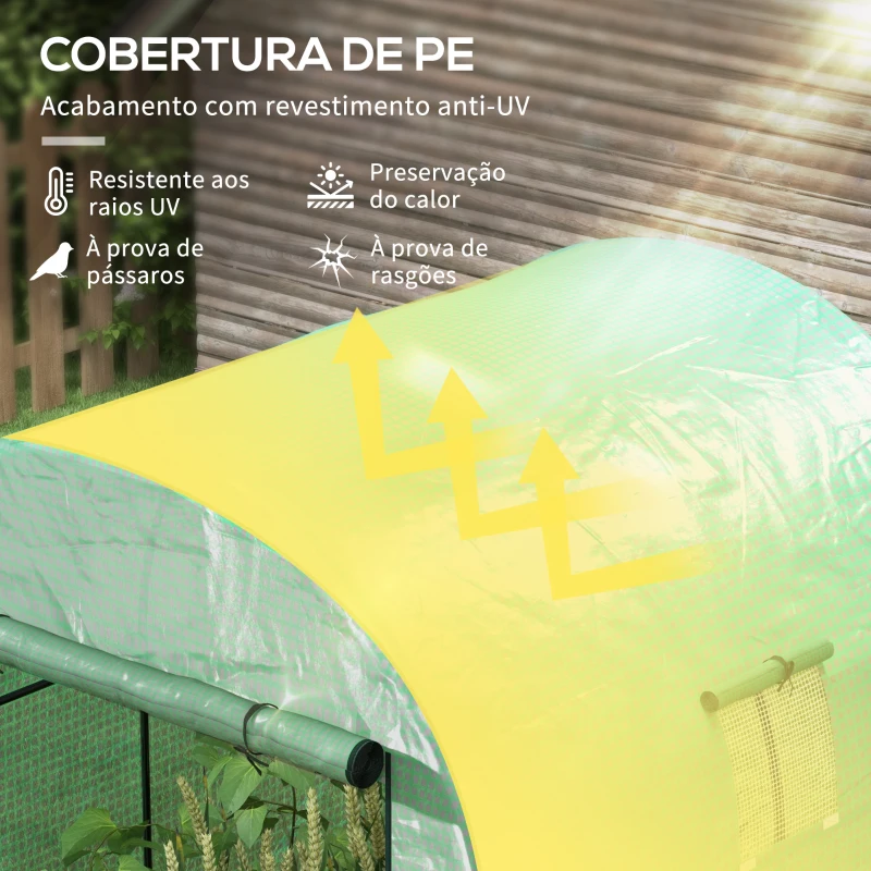 Outsunny Estufa de Exterior com 2 Portas Enroláveis 2 Janelas em Rede Cobertura PE 135g/m² Anti-UV Cultivo e Plantas 180x180x200 cm Verde