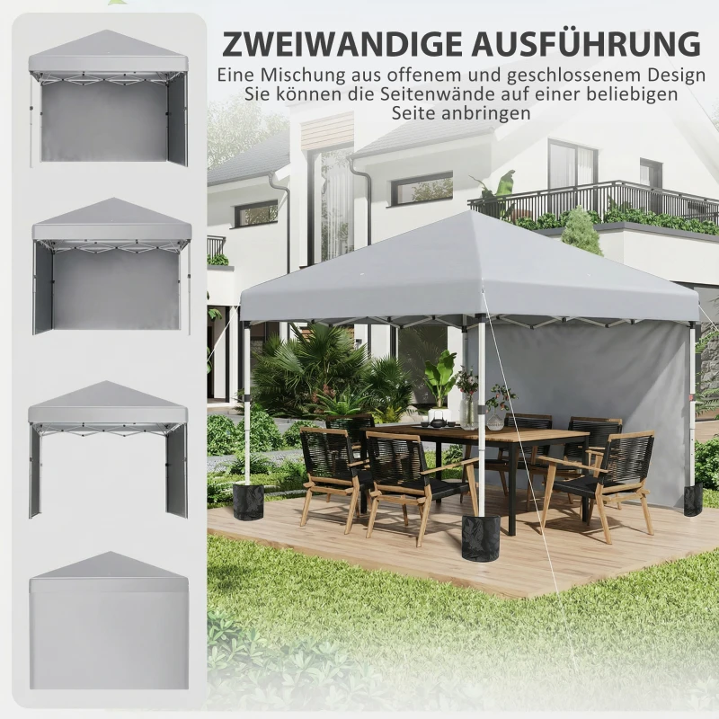 Outsunny Faltpavillon, zwei Seitenwände, Tragetasche, Stahlrahmen, hellgrau, 3 x 3 x 2,7 m