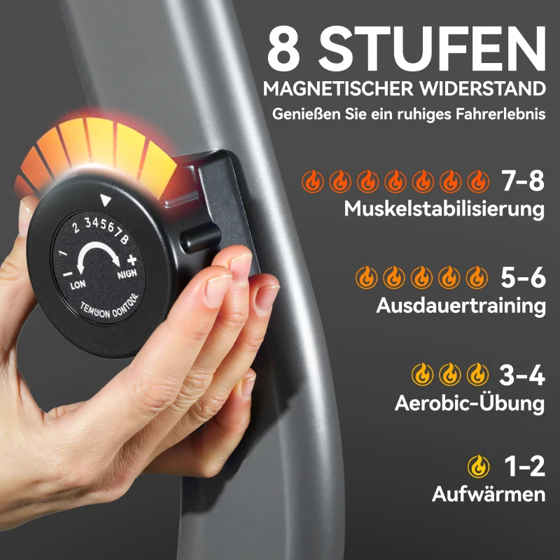 SPORTNOW Heimtrainer, Magnet-Liegerad, 8 Widerstandsstufen, verstellbar, LCD-Monitor, Metall, Kunststoff, Schwarz