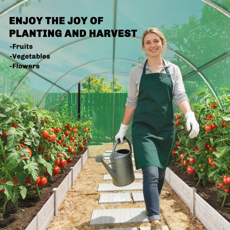 Outsunny Greenhouse approx. 4 x 3 x 2 m Polytunnel with 2 Roll-Up Zipper Doors & 8 Mesh Windows, Support Bars, Green