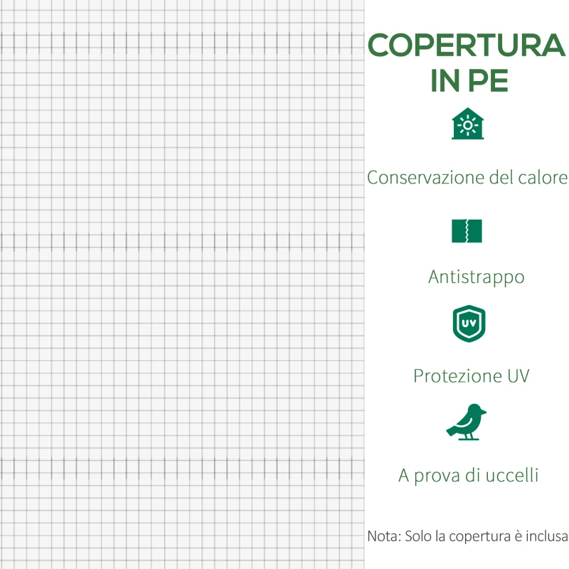Outsunny Telo Serra in PE con 6 Finestre, Porta Avvolgibile e Bordi Interrati, 3x2x2 m, Bianco