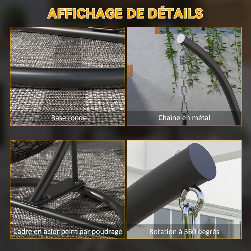 Outsunny Support de fauteuil suspendu, support chaise suspendue avec base ronde, cadre en métal robuste, Ø 102 x 195 cm, noir