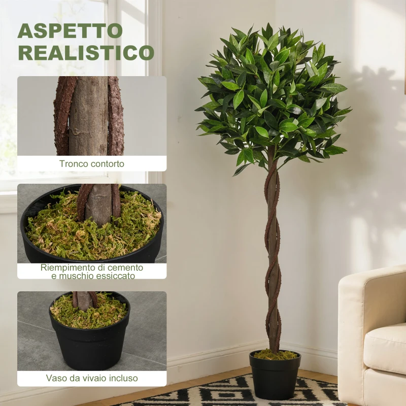 Outsunny Set di 2 Alberi di Alloro in Vaso, Piante Finte in Plastica Altezza 120cm per Interni
