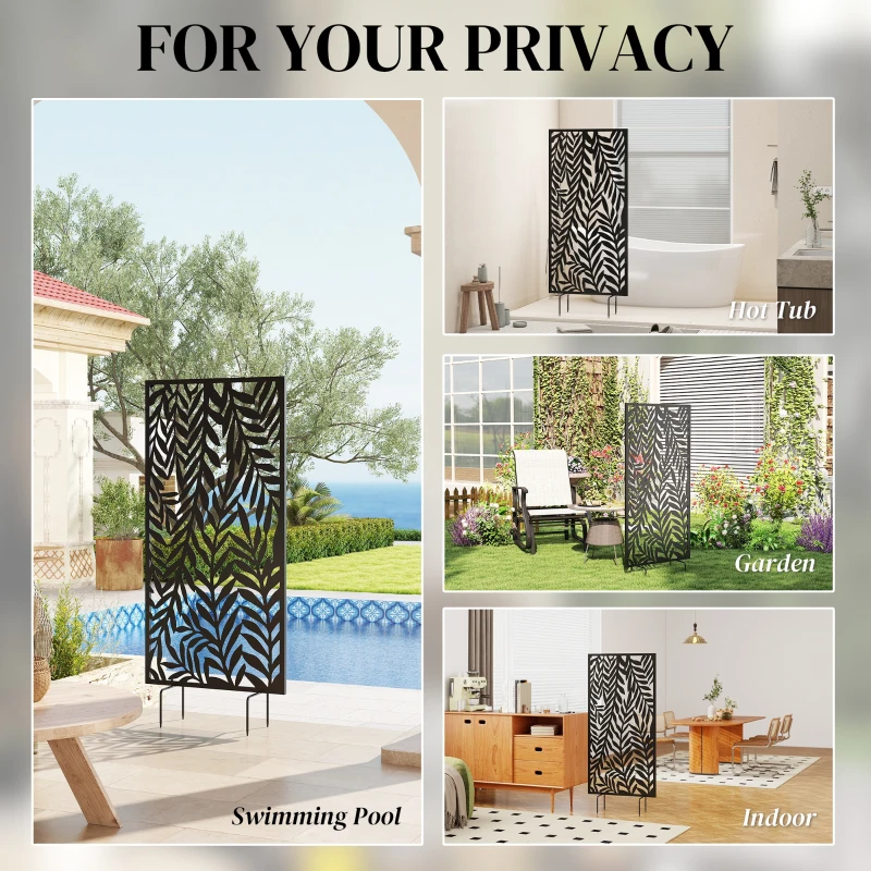 Outsunny Separator de cameră 65 x 130 cm, paravan freestanding/suspendat, panou de protecție vizuală din metal, Negru