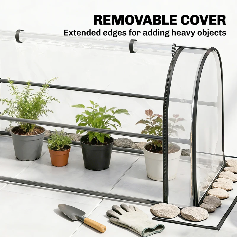 Outsunny Raised Planter with Flip-Up Greenhouse Cover, Metal Raised Garden Bed on Legs with Drainage Hole, Black