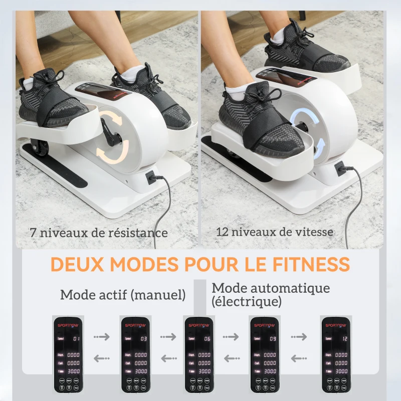 SPORTNOW Pedalier d'appartement eplliptique de bureau, écran LCD, télécommande et 12 vitesses réglables, 45 x 42 x 26 cm, blanc