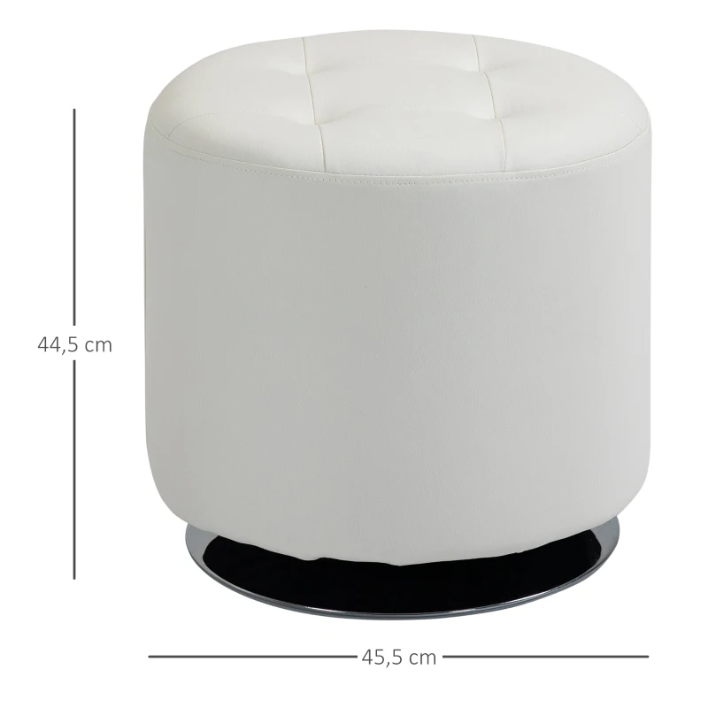 HOMCOM Poggiapiedi da salotto girevole a 360°, pouf ottomano rotondo imbottito in PU con base in acciaio, Ø 45,5 x 44,5 cm, bianco