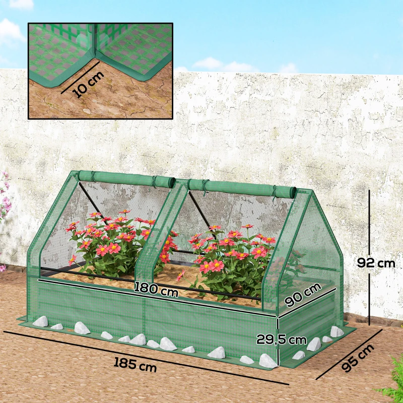 Outsunny Floreira Exterior Grande com Mini Estufa com Base Aberta para Jardim Terraço Varanda 185x95x92 cm Cinzento e Verde
