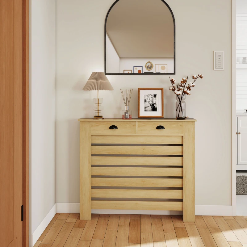 HOMCOM Cubre Radiadores de MDF con Cajón Cubierta para Radiador para Salón Dormitorio Pasillo 111x19x95,5 cm Roble