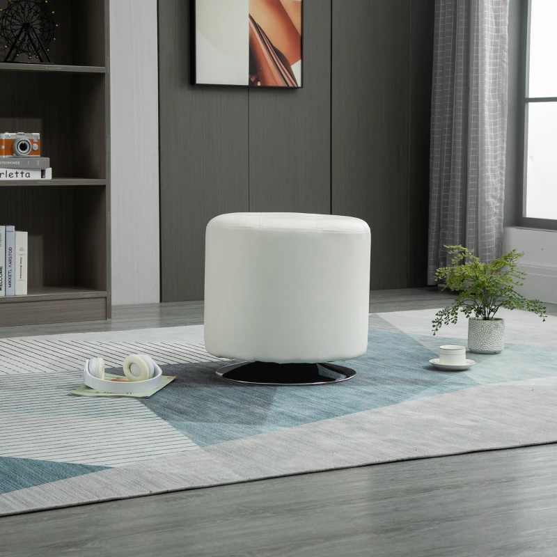 HOMCOM 360° Swivel Living Room Footrest, Round PU Padded Ottoman with Steel Base, Ø 45.5 x 44.5 cm, White