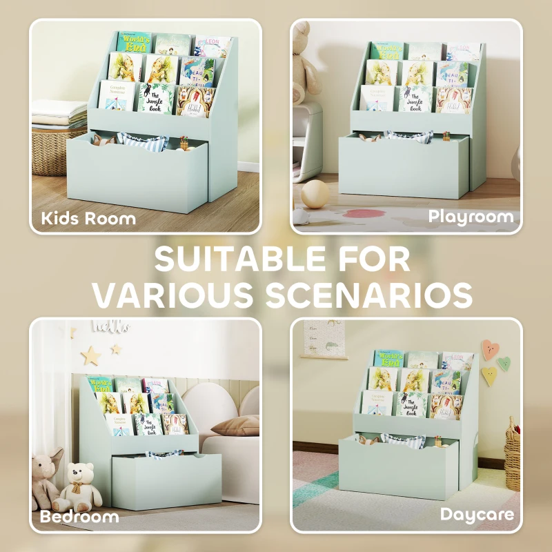 AIYAPLAY Bookcase for Kids with Shelves, Drawer, Bookcase for Bedroom, Playroom, Green