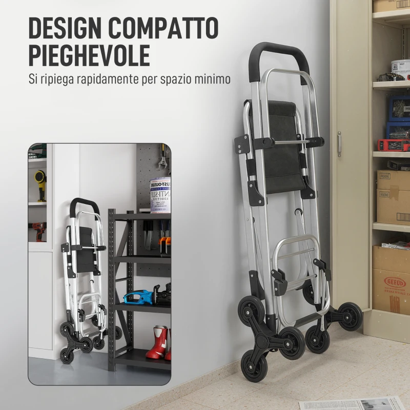 HOMCOM Carrello della Spesa in Alluminio con Borsa da 40L Impermeabile e Sedile, 46x59.5x97 cm, Nero e Argento