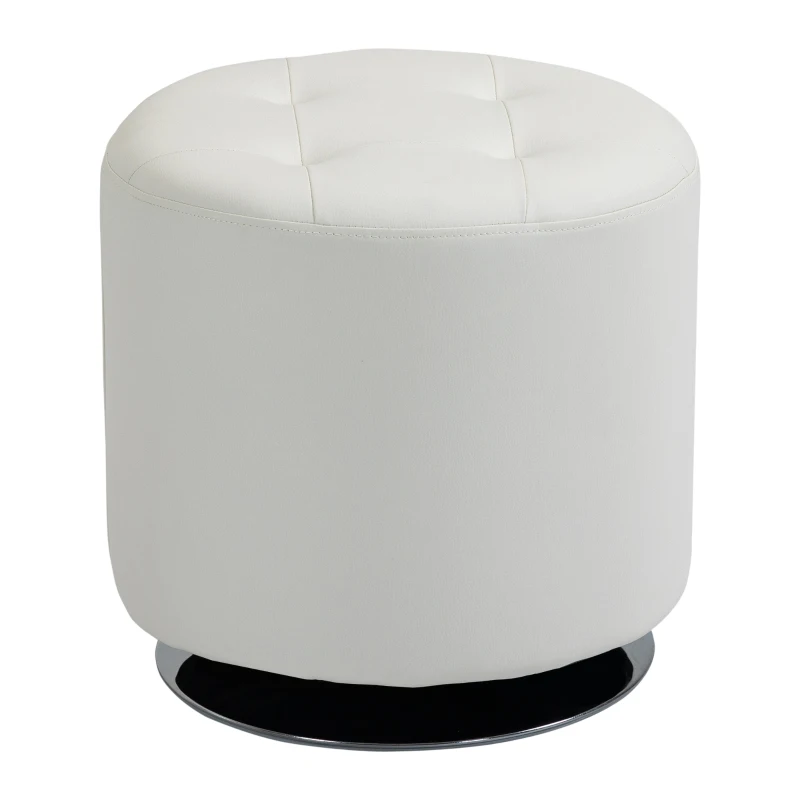 HOMCOM Poggiapiedi da salotto girevole a 360°, pouf ottomano rotondo imbottito in PU con base in acciaio, Ø 45,5 x 44,5 cm, bianco