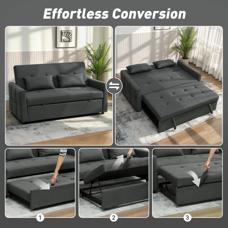 HOMCOM Three-Way Two-Seater Sofa Bed - Charcoal Grey