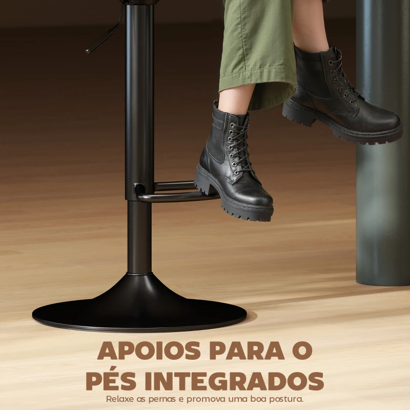 HOMCOM Conjunto de 2 Bancos Altos de Cozinha Giratórios a 360° Reguláveis em Altura de 84-105 cm 40,5x43x84-105 cm Branco