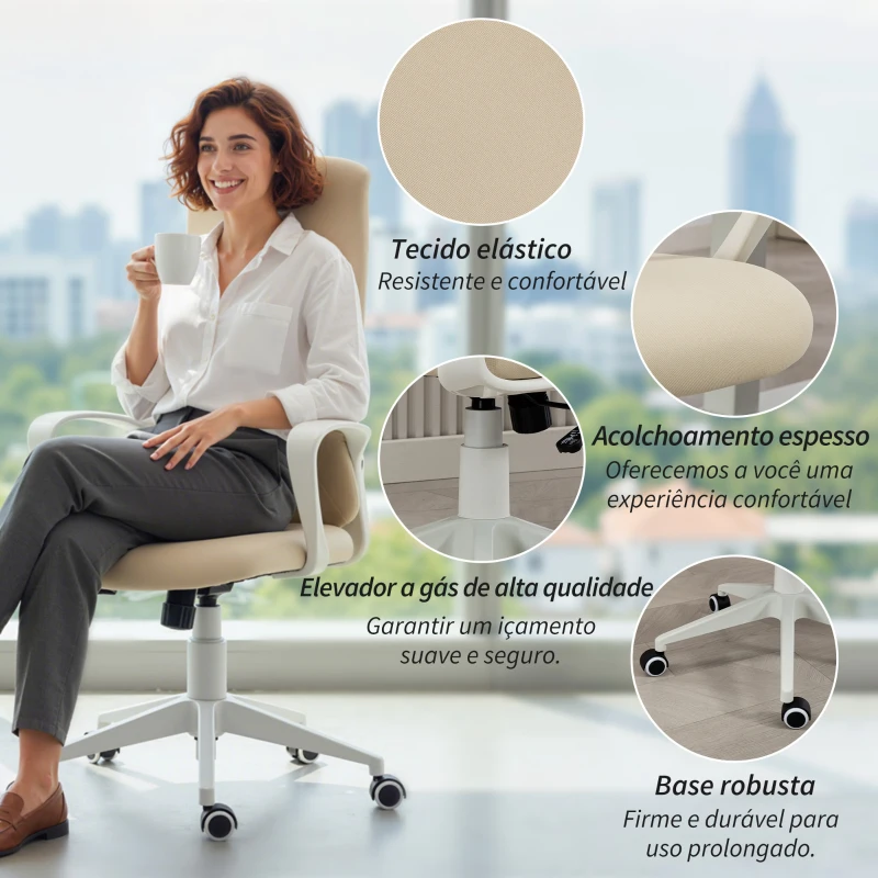 Vinsetto Cadeira de Escritório Ergonómica com Altura Ajustável Função de Inclinação e Encosto Alto 62x56x110-119,5 cm Bege