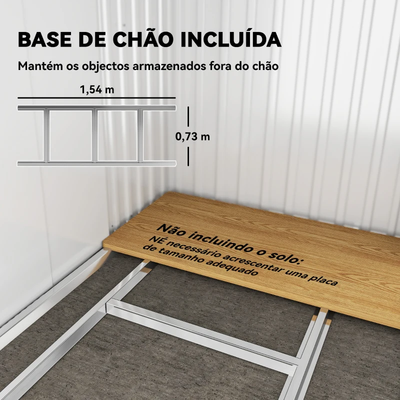 Outsunny Abrigo de Jardim Exterior 2 m² 195x122x181,5 cm Abrigo Metálico com Base SEM CHÃO 2 Portas de Correr Janelas Cinza Claro