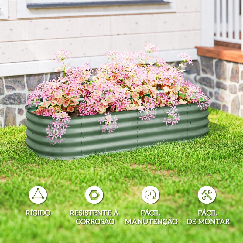 Outsunny Caixa de Plantio de Exterior Grande em Aço Galvanizado para Cultivo de Plantas 150x62x30 cm Verde