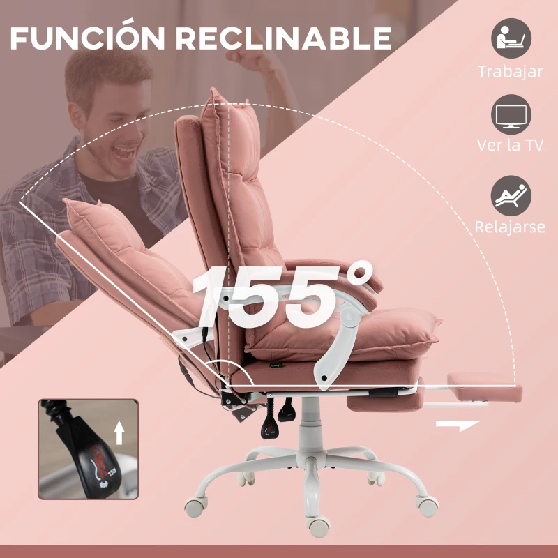 Vinsetto Silla de Masaje Reclinable con 6 Puntos de Masaje y 5 Modos con Función de Calefacción Ajustable 66x74x114-121,5 cm Rosa