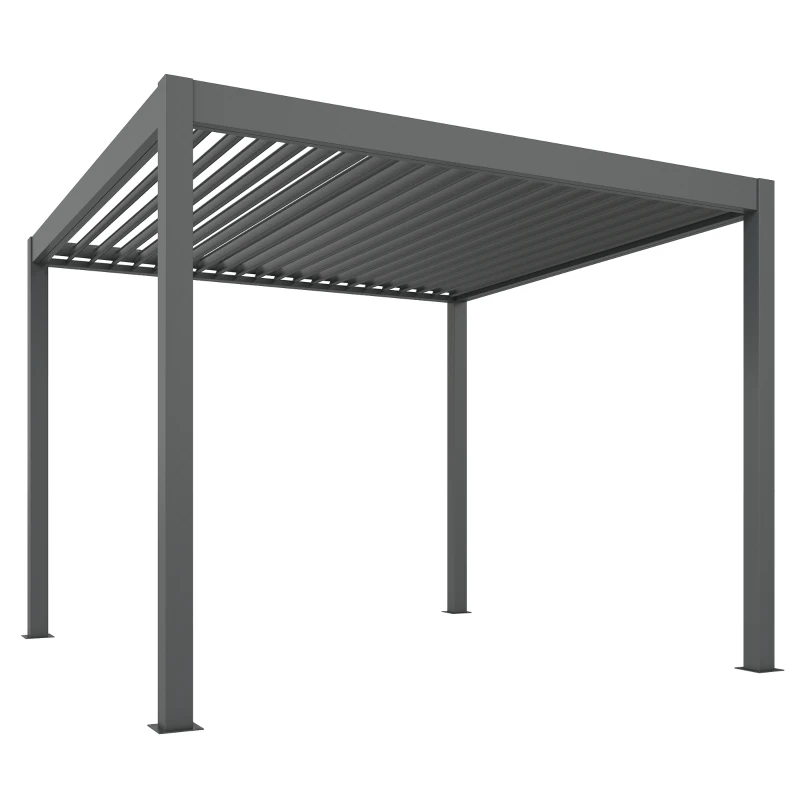 Outsunny 3 x 3(m) Electric Louvered Pergola with LED Lights, Aluminium Pergola Hardtop Gazebo with Remote, Adjustable Roof and Drainage System, Water and UV Proof