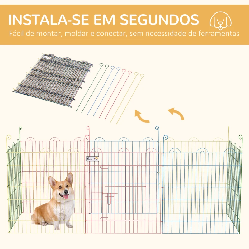 PawHut Parque Dobrável para Cães 8 Painéis Ø156x60 cm Cercado Metálico com Porta Estacas Interior Exterior Multicolor